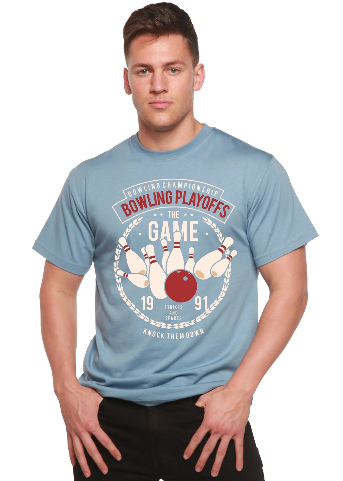 Bowling Playoffs Men's Bamboo Viscose/Organic Cotton Short Sleeve Graphic T-Shirt Spun Bamboo