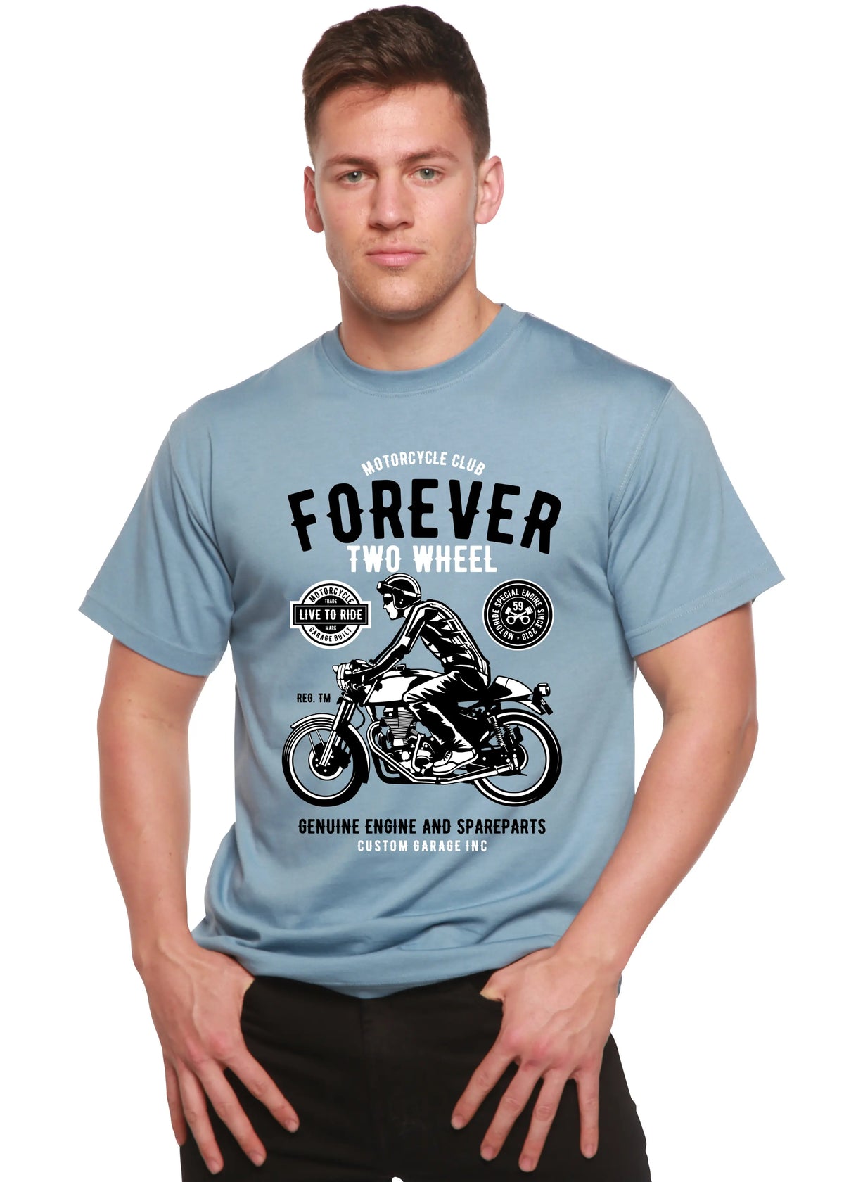 Forever Two Wheel Men's Bamboo Viscose/Organic Cotton Short Sleeve Graphic T-Shirt Spun Bamboo