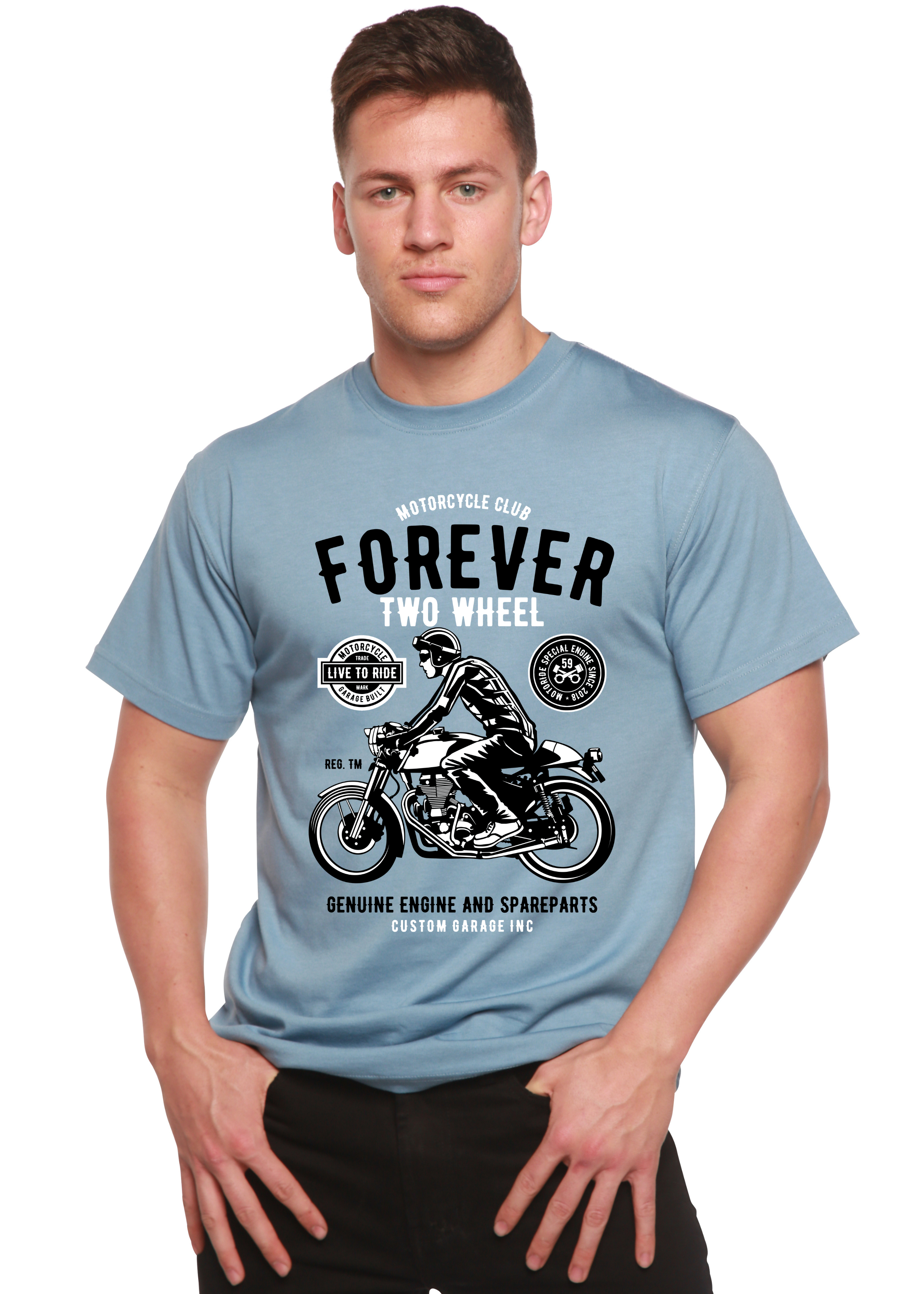 Forever Two Wheel Men's Bamboo Viscose/Organic Cotton Short Sleeve Graphic T-Shirt Spun Bamboo