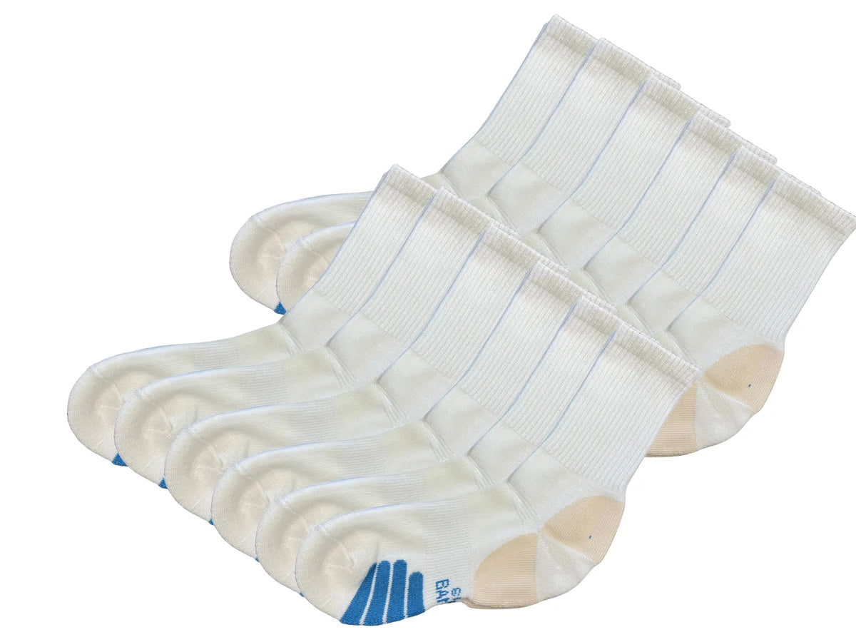 High Performance Crew Bamboo Viscose Socks Unisex White Color - 12-pack Spun Bamboo