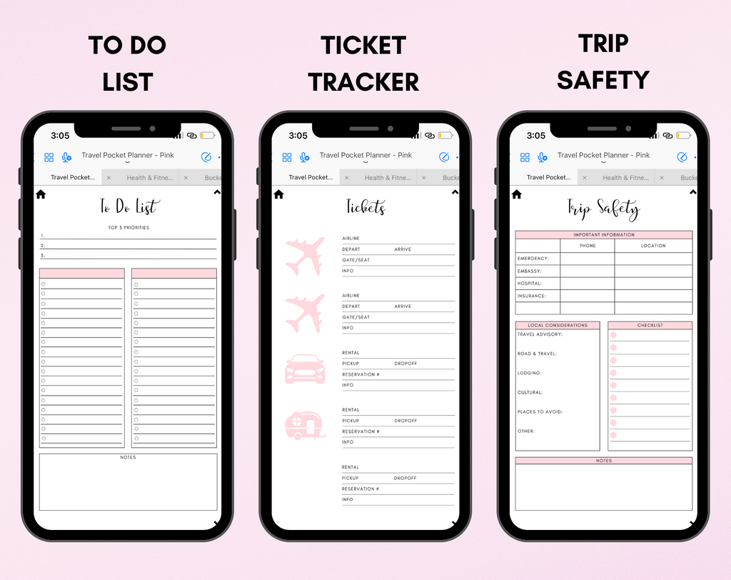 Digital Travel Phone Planner Pink Jessica Autumn