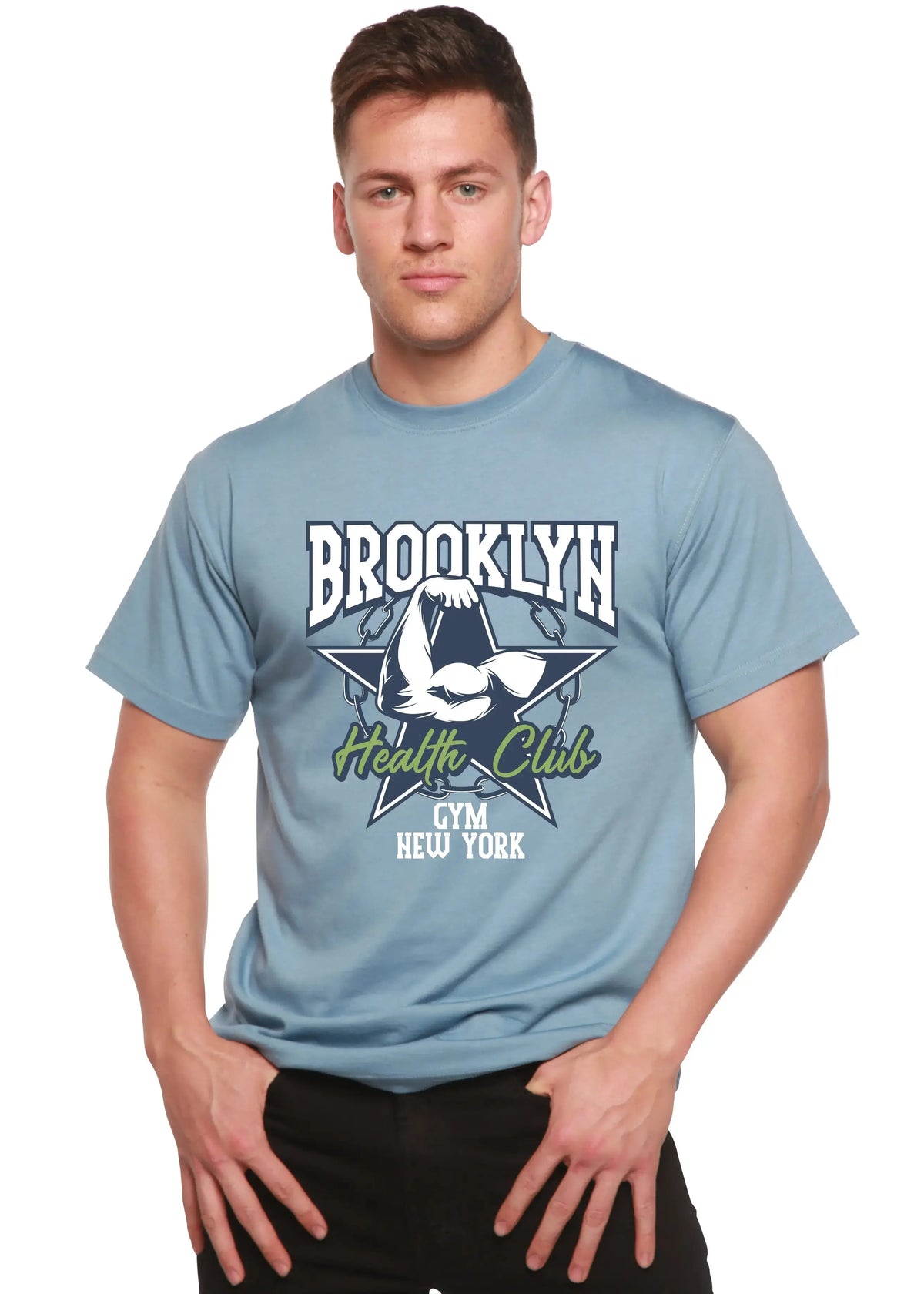 Brooklyn Health Club Men's Bamboo Viscose/Organic Cotton Short Sleeve Graphic T-Shirt Spun Bamboo