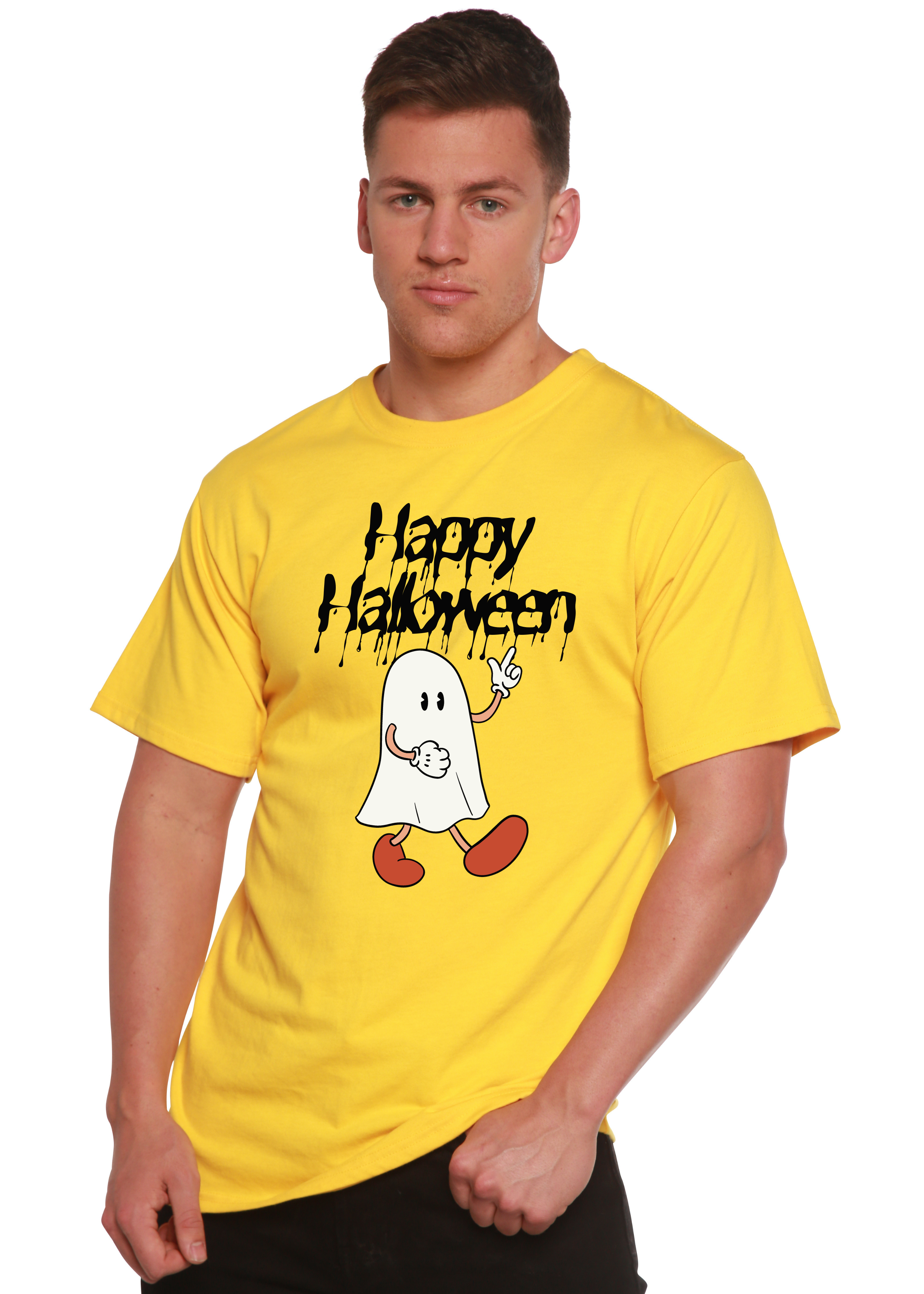Happy Halloween Men's Bamboo Viscose/Organic Cotton Short Sleeve Graphic T-Shirt Spun Bamboo