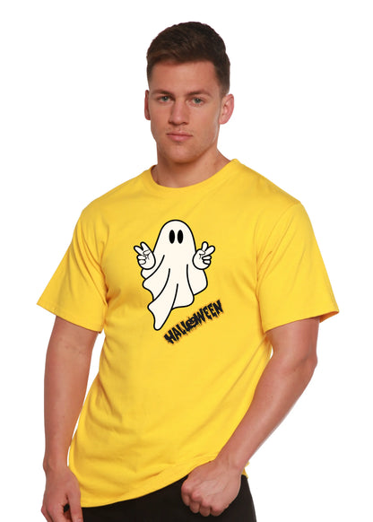 Halloween Ghost Unisex Bamboo Viscose/Organic Cotton Short Sleeve Graphic T-Shirt Spun Bamboo