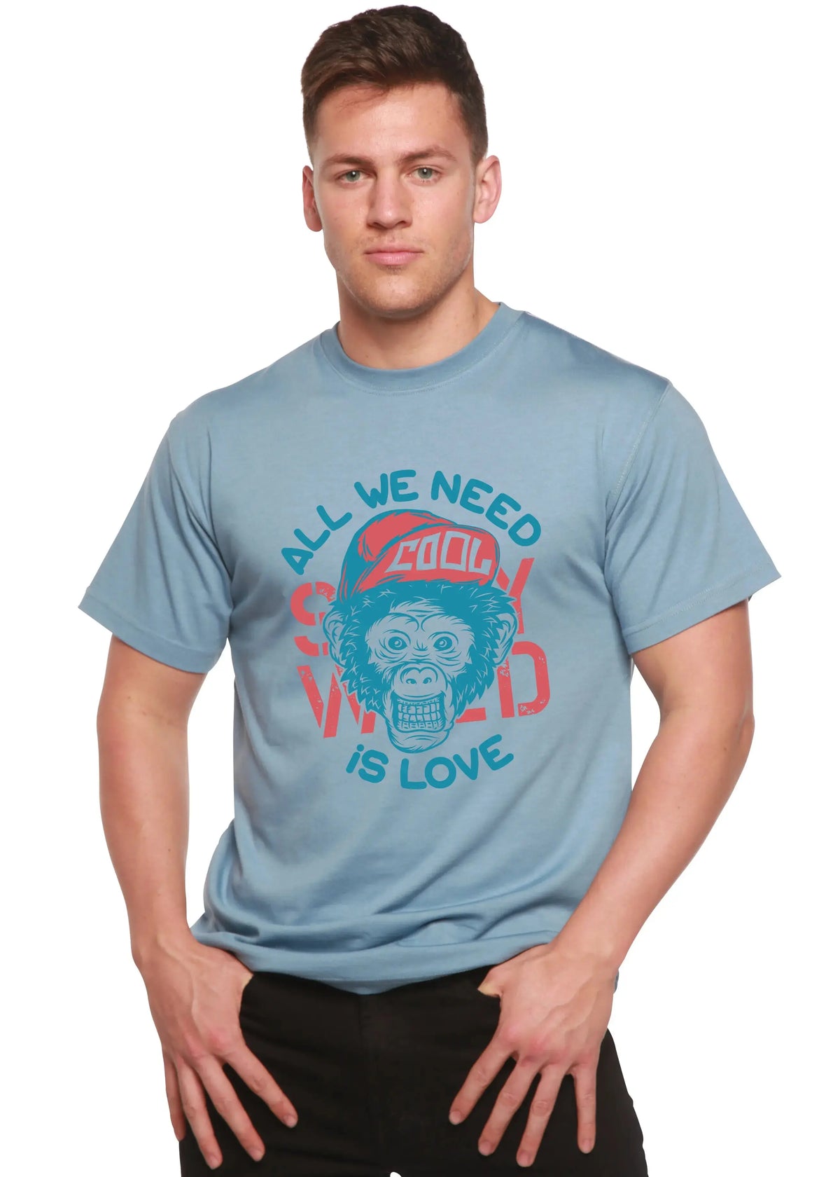 All We Need is Love Men's Bamboo Viscose/Organic Cotton Short Sleeve Graphic T-Shirt Spun Bamboo
