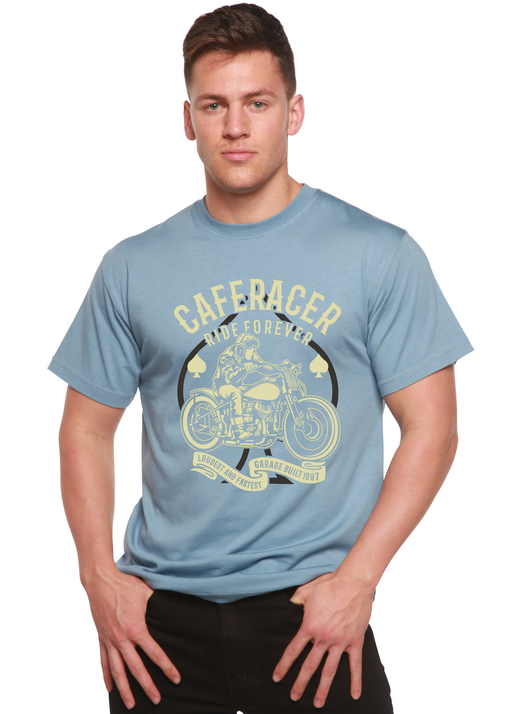 Caferacer Ride Forever Men's Bamboo Viscose/Organic Cotton Short Sleeve Graphic T-Shirt Spun Bamboo