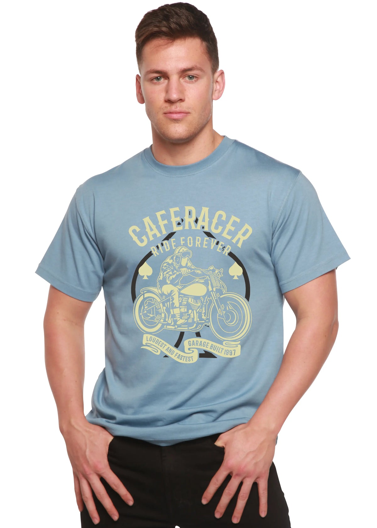 Caferacer Ride Forever Men's Bamboo Viscose/Organic Cotton Short Sleeve Graphic T-Shirt Spun Bamboo