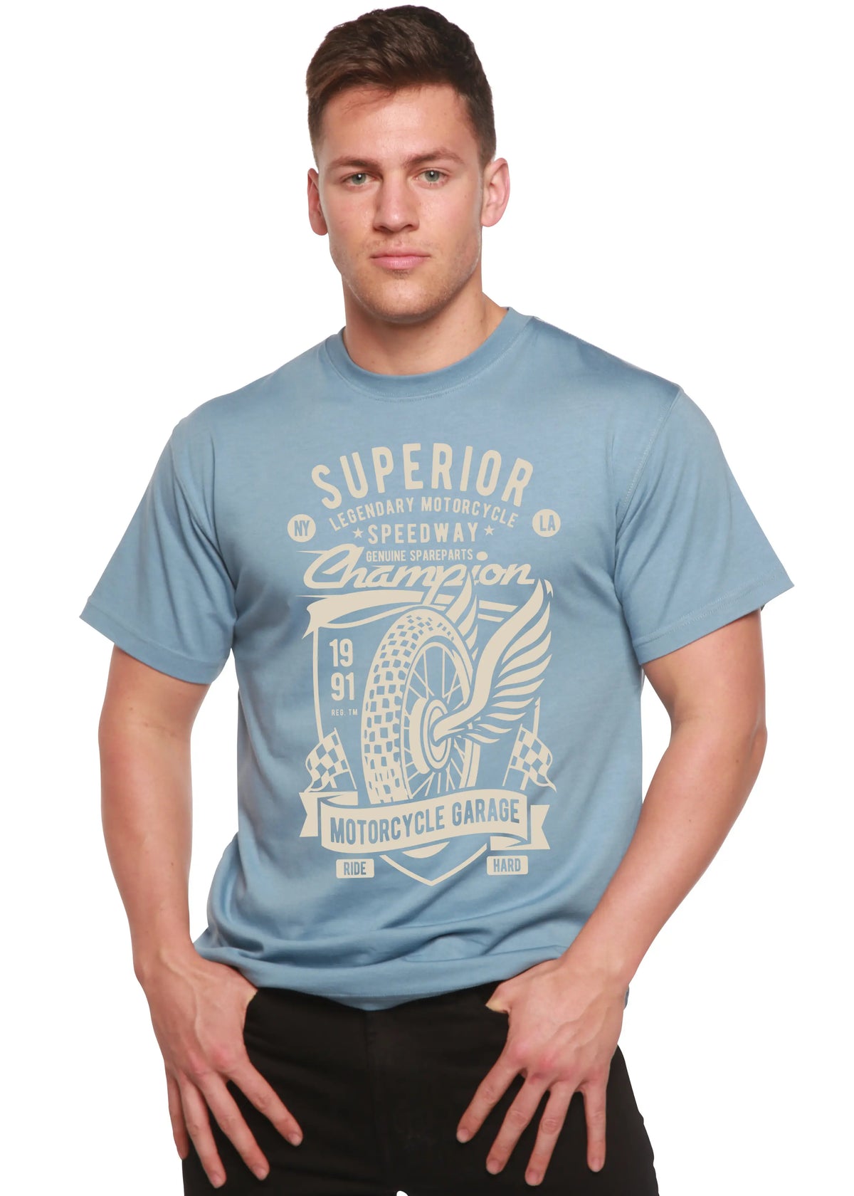 Superior Motorcycle Spun Bamboo® Men's Bamboo Viscose/Organic Cotton Short Sleeve Graphic T-Shirt Spun Bamboo