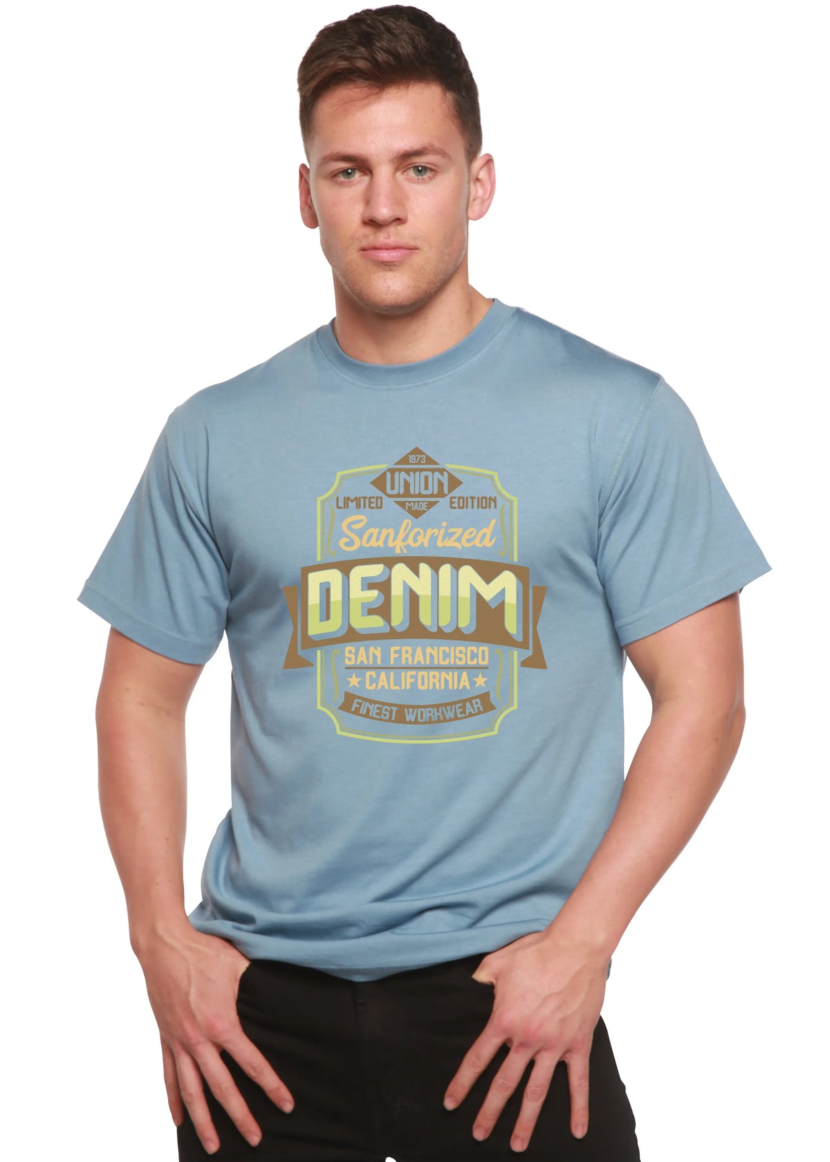 Sanforized Denim Men's Bamboo Viscose/Organic Cotton Short Sleeve Graphic T-Shirt Spun Bamboo