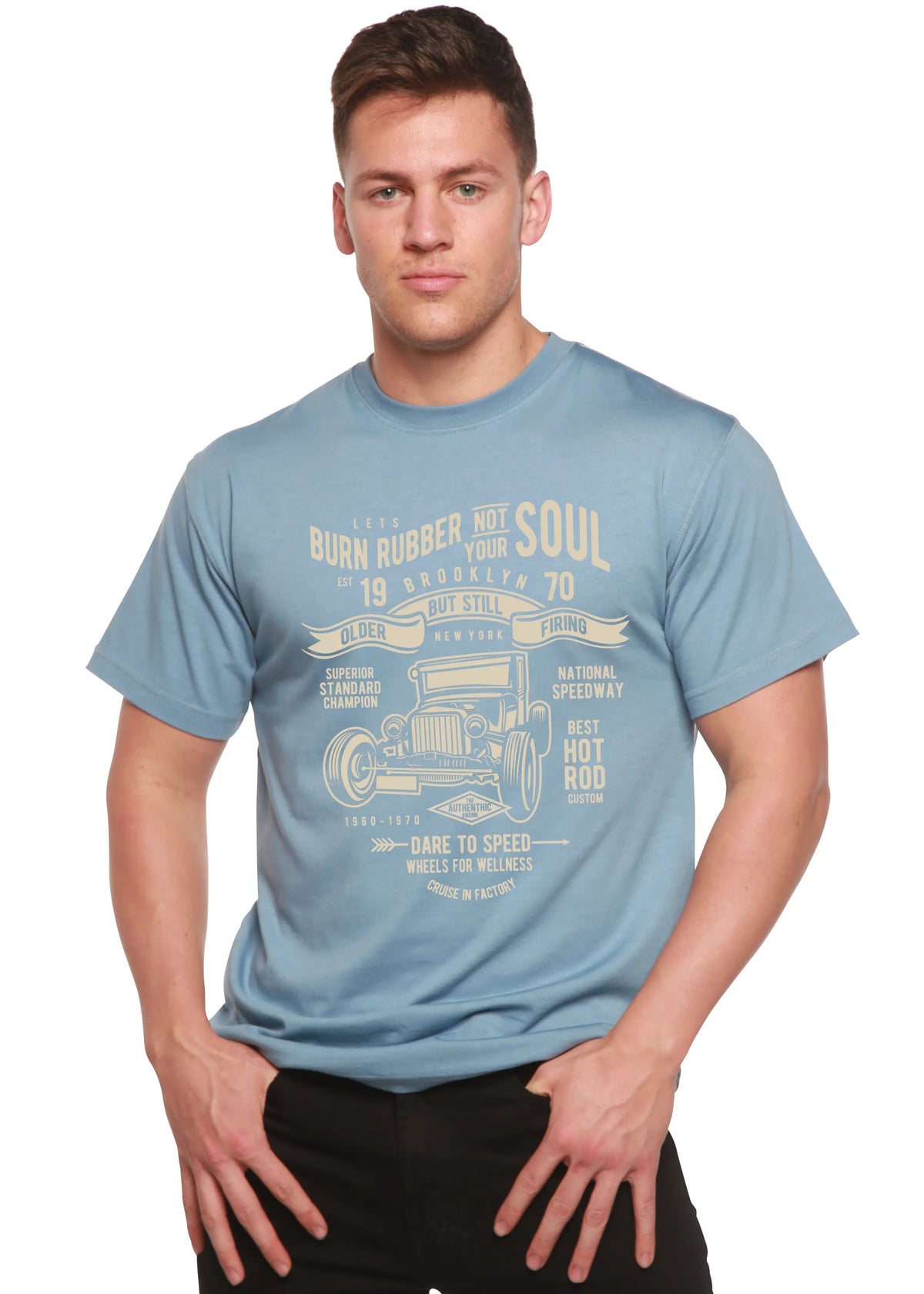 Burn Rubber Men's Bamboo Viscose/Organic Cotton Short Sleeve Graphic T-Shirt Spun Bamboo