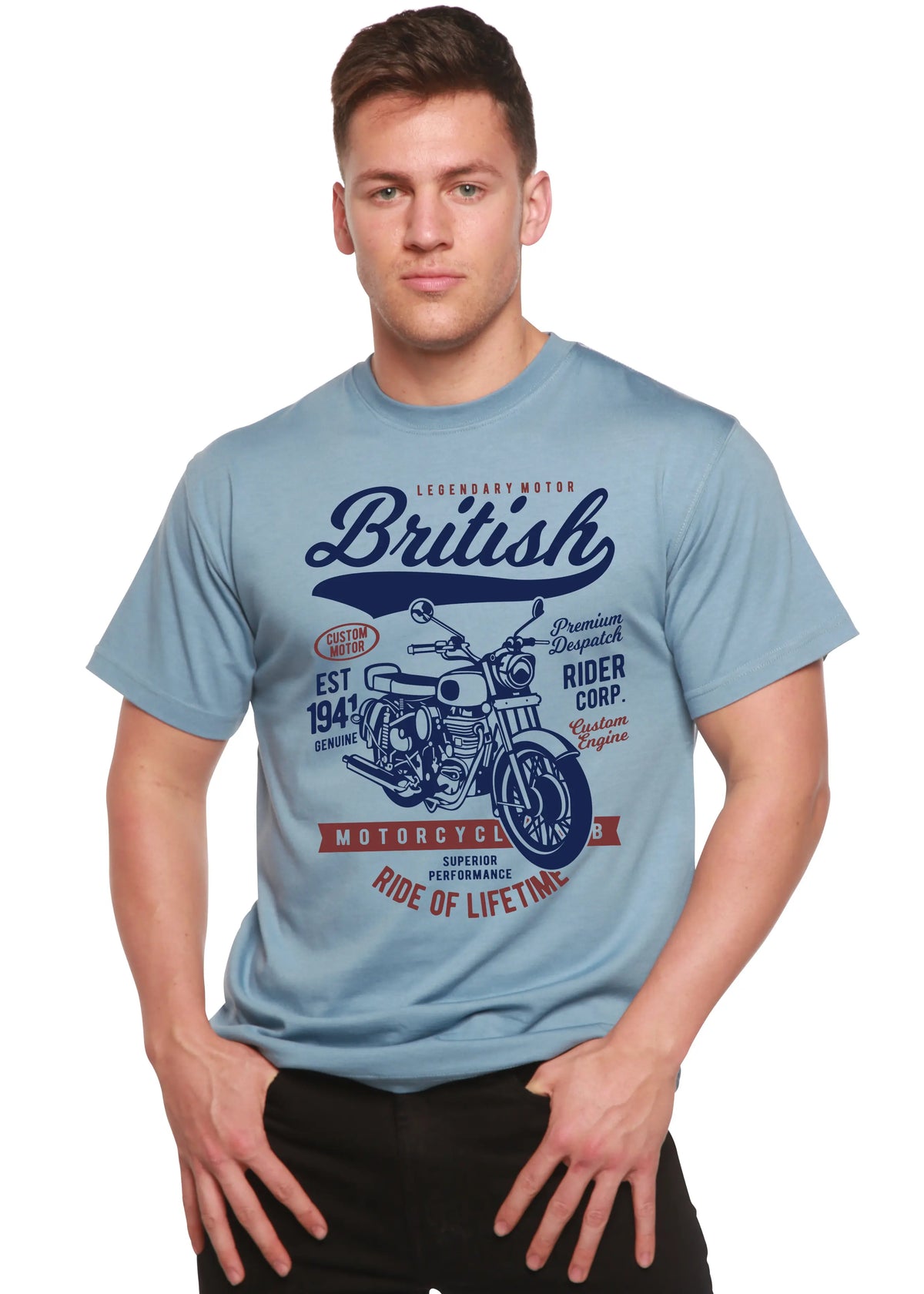 British Motorcycle Men's Bamboo Viscose/Organic Cotton Short Sleeve Graphic T-Shirt Spun Bamboo