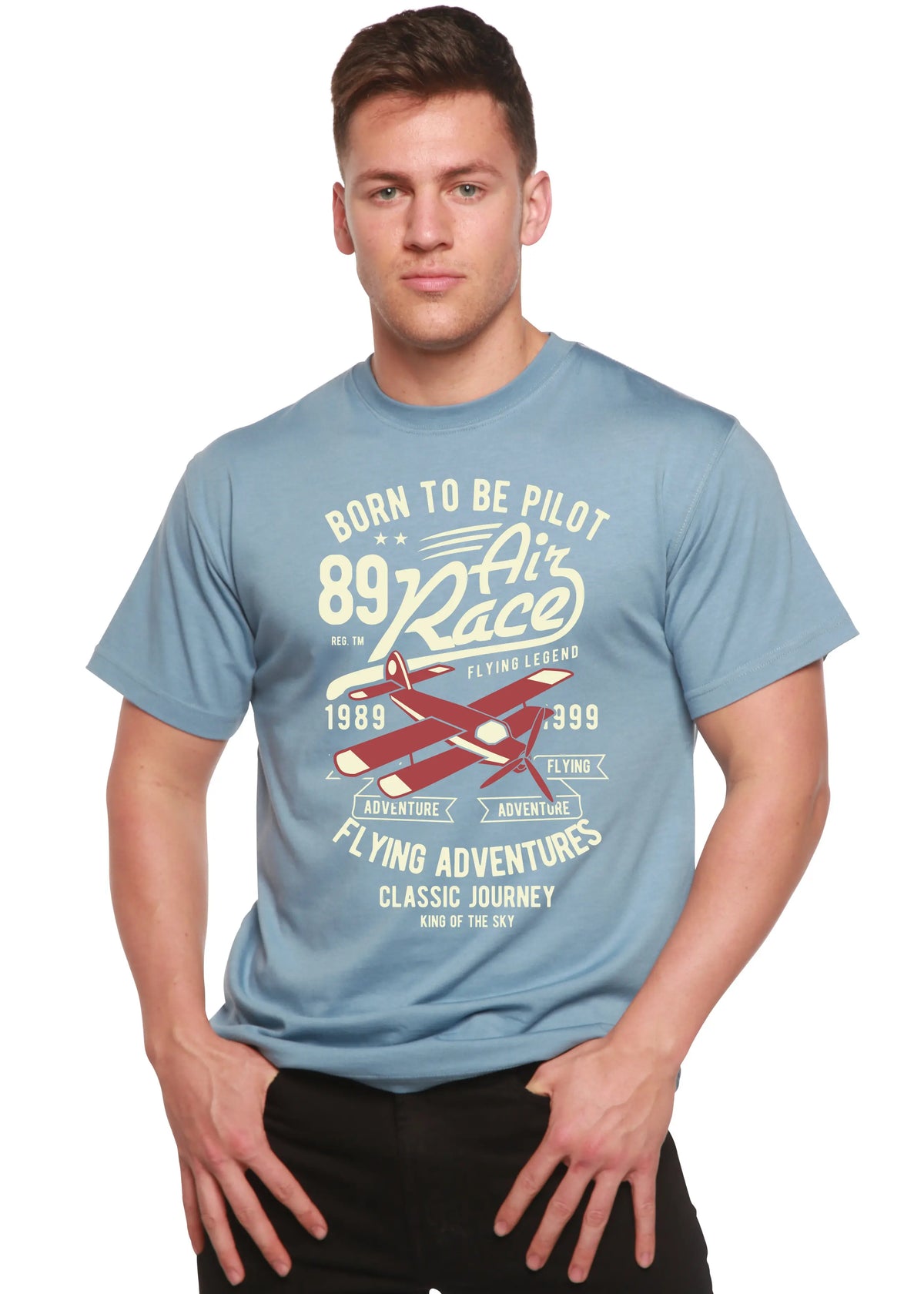 Born To Be Pilot Men's Bamboo Viscose/Organic Cotton Short Sleeve Graphic T-Shirt Spun Bamboo