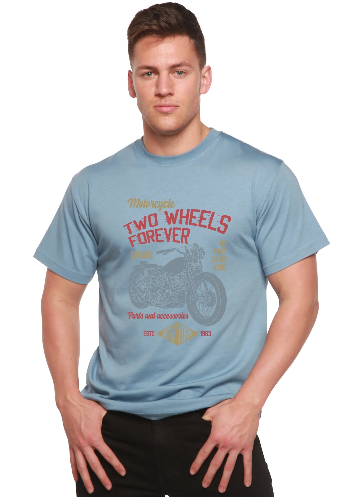 Two Wheels Forever Men's Bamboo Viscose/Organic Cotton Short Sleeve Graphic T-Shirt Spun Bamboo