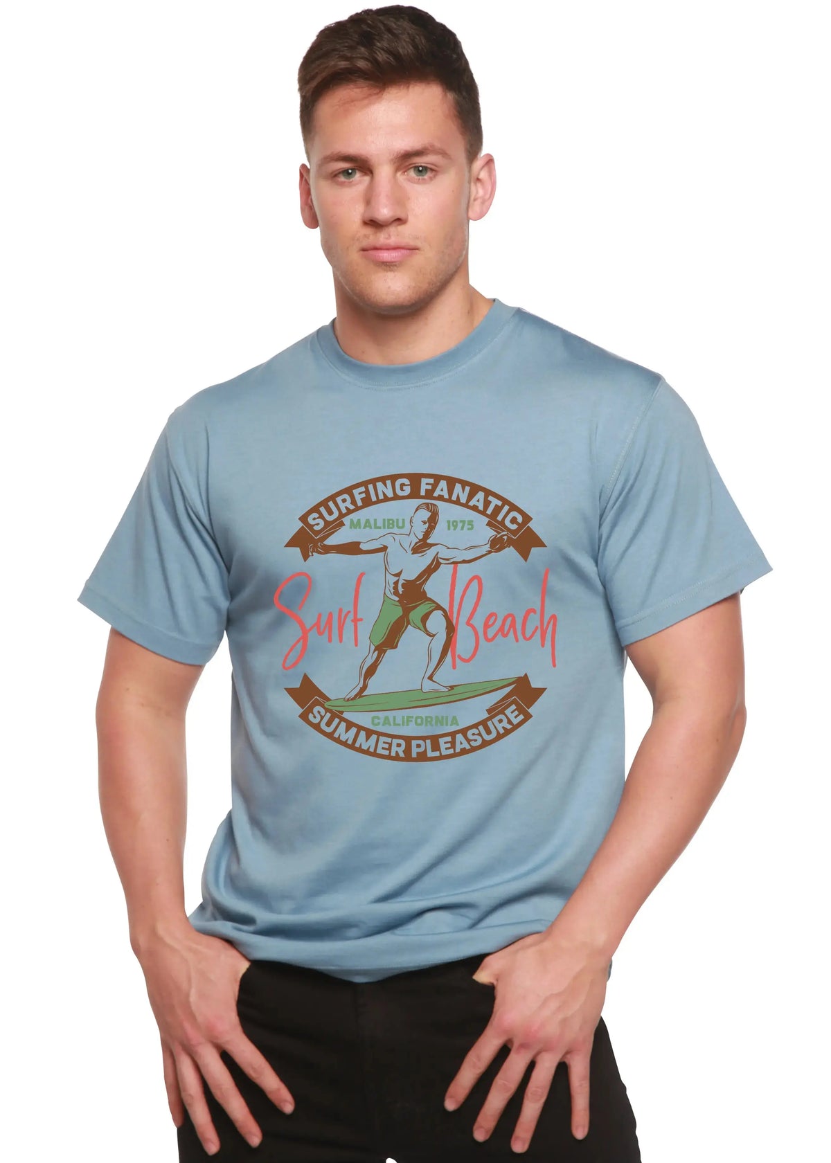 Surf Beach Men's Bamboo Viscose/Organic Cotton Short Sleeve Graphic T-Shirt Spun Bamboo