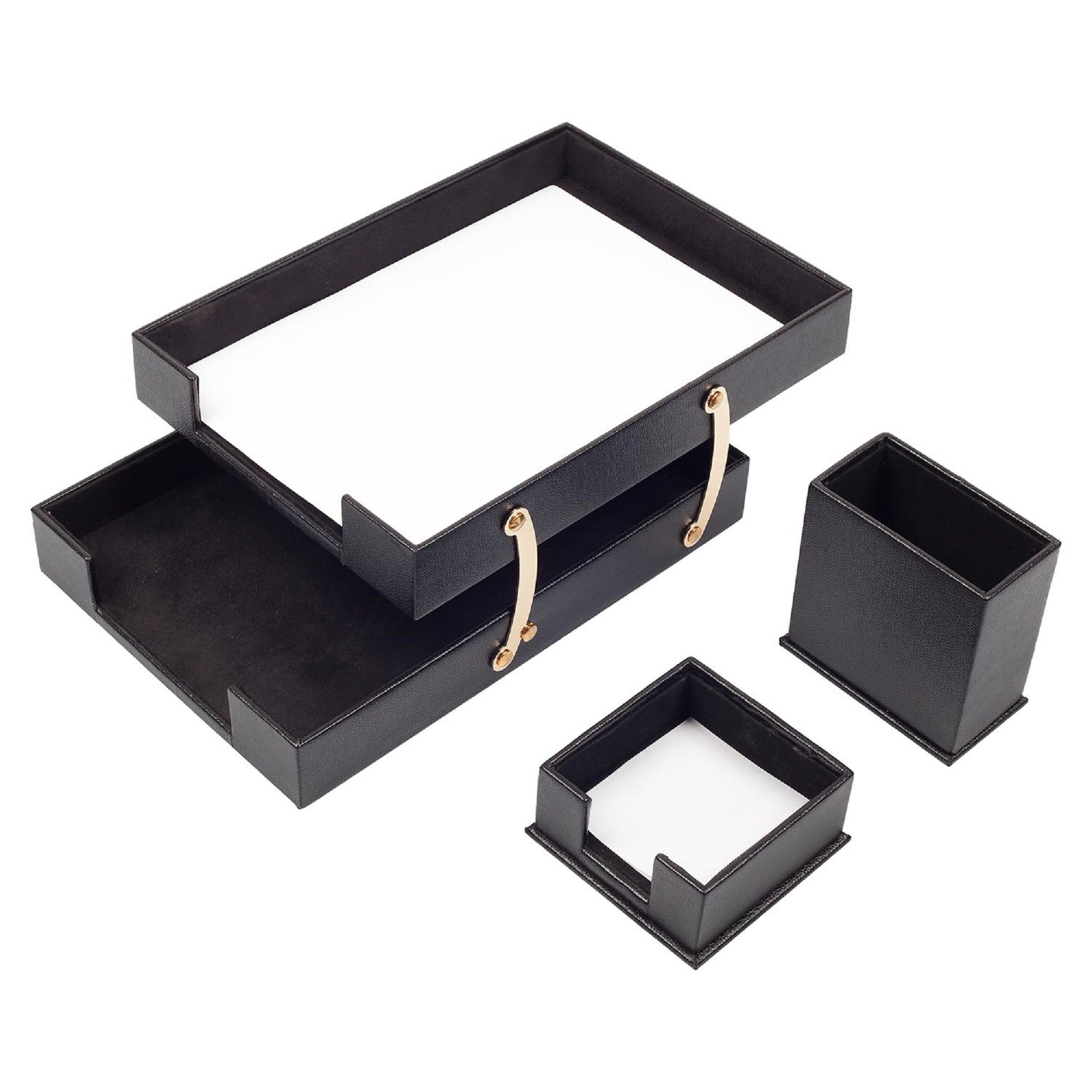 MOOG Leather Desk Set-3 Accessories-Double Document Tray - Orange - 3 PCS Moogdesk