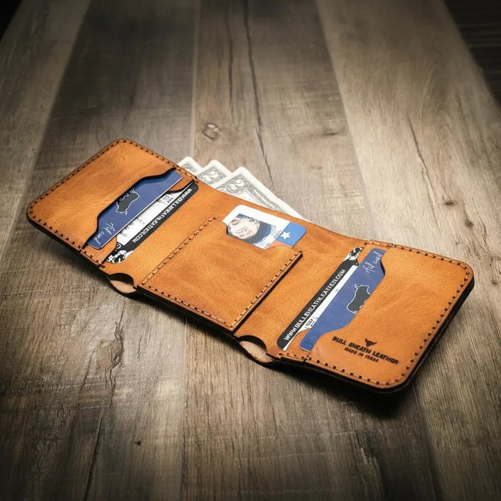 Western Trifold Wallet Bull Sheath Leather