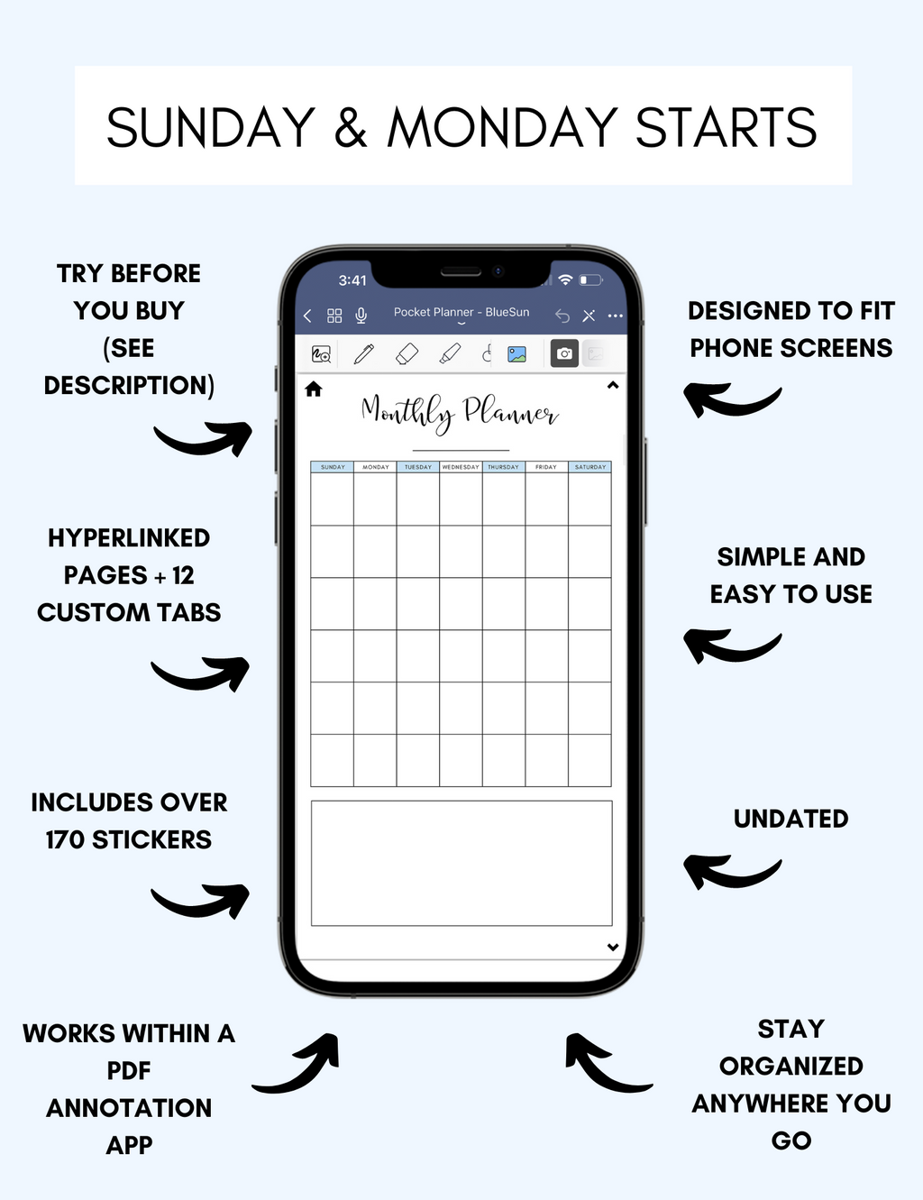 Digital Phone Planner Blue Jessica Autumn