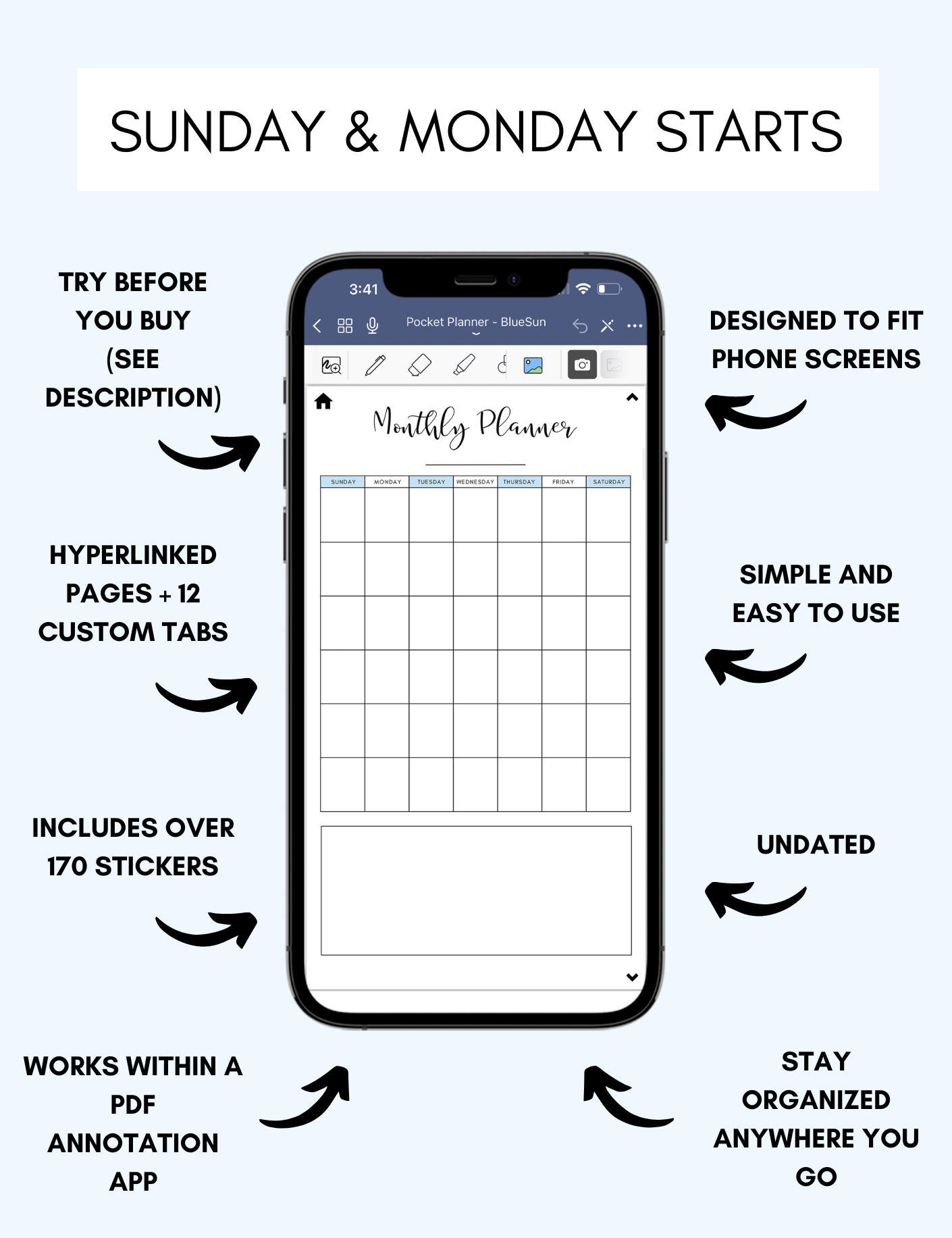 Digital Phone Planner Blue Jessica Autumn