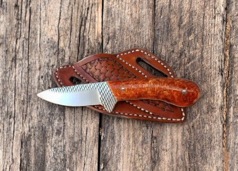 Handmade Cowboy Knife with Orange Epoxy Handle Damascus Knife Store