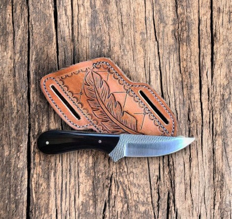 Handmade Rasp Steel Belt Knife with Buffalo Horn Grip Damascus Knife Store