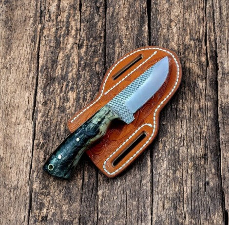 Custom Cowboy Knife with Sheep Horn Handle – 8.5" Damascus Knife Store