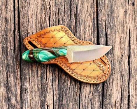 Handmade Cowboy Knife – D2 Steel Blade, Resin Handle Damascus Knife Store