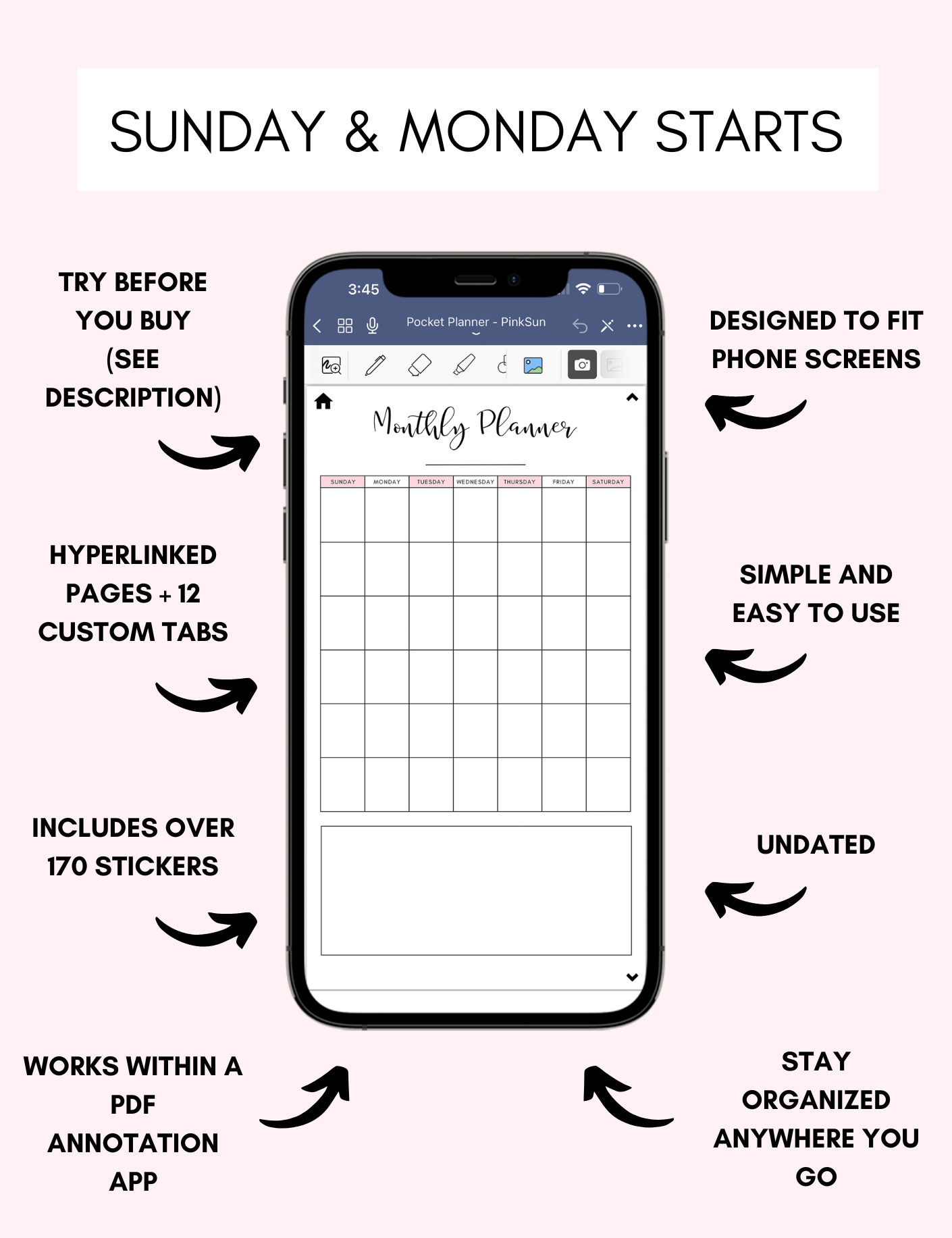 Digital Phone Planner Pink Jessica Autumn