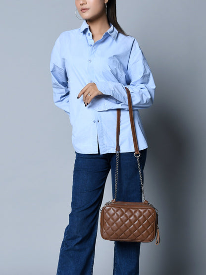 Mini Quilted Crossbody Bag, Rich Brown Classy Leather Bags
