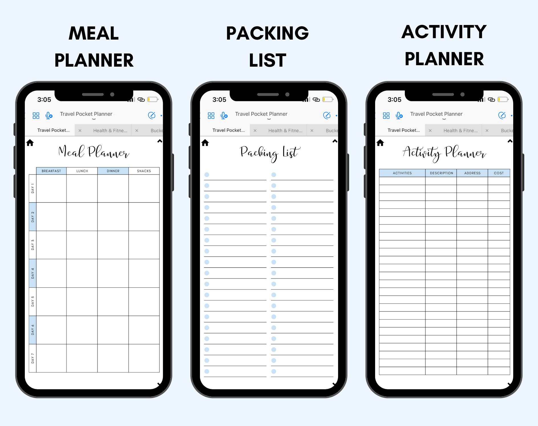 Digital Travel Phone Planner Blue Jessica Autumn