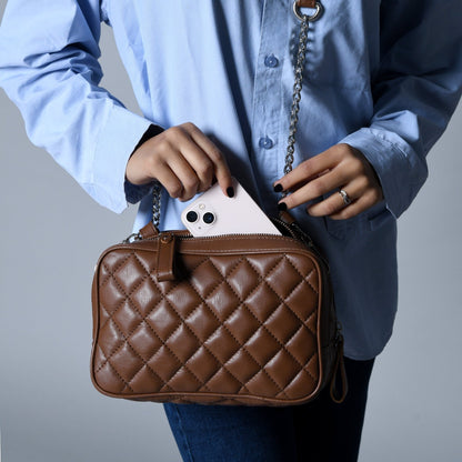 Mini Quilted Crossbody Bag, Rich Brown Classy Leather Bags