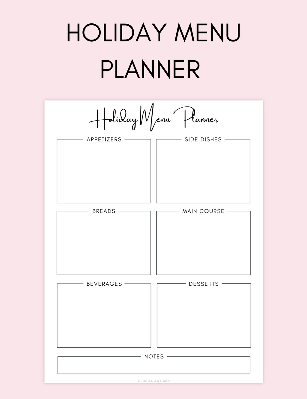 Holiday Menu Planner Jessica Autumn
