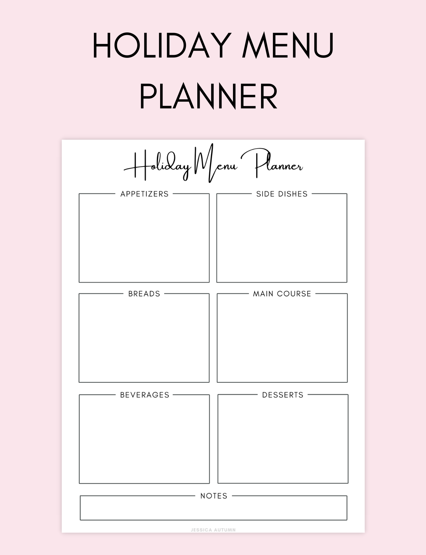 Holiday Menu Planner Jessica Autumn