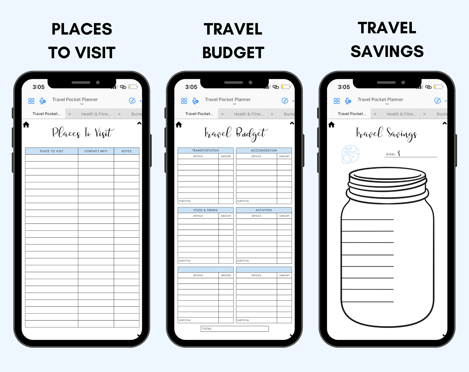 Digital Travel Phone Planner Blue Jessica Autumn