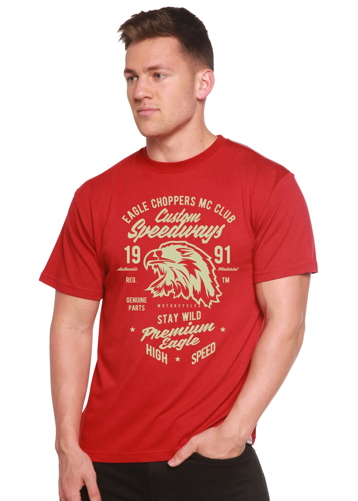 Custom Speedways Premium Eagle Men's Bamboo Viscose/Organic Cotton Short Sleeve Graphic T-Shirt Spun Bamboo