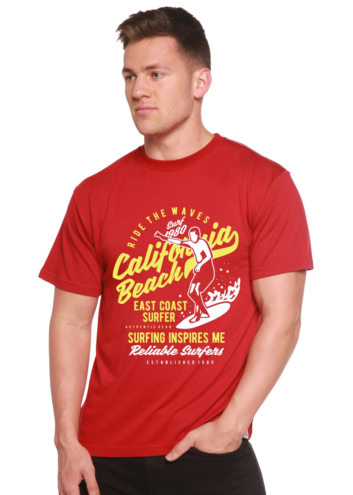 Ride The Waves Spun Bamboo® Men's Bamboo Viscose/Organic Cotton Short Sleeve Graphic T-Shirt Spun Bamboo