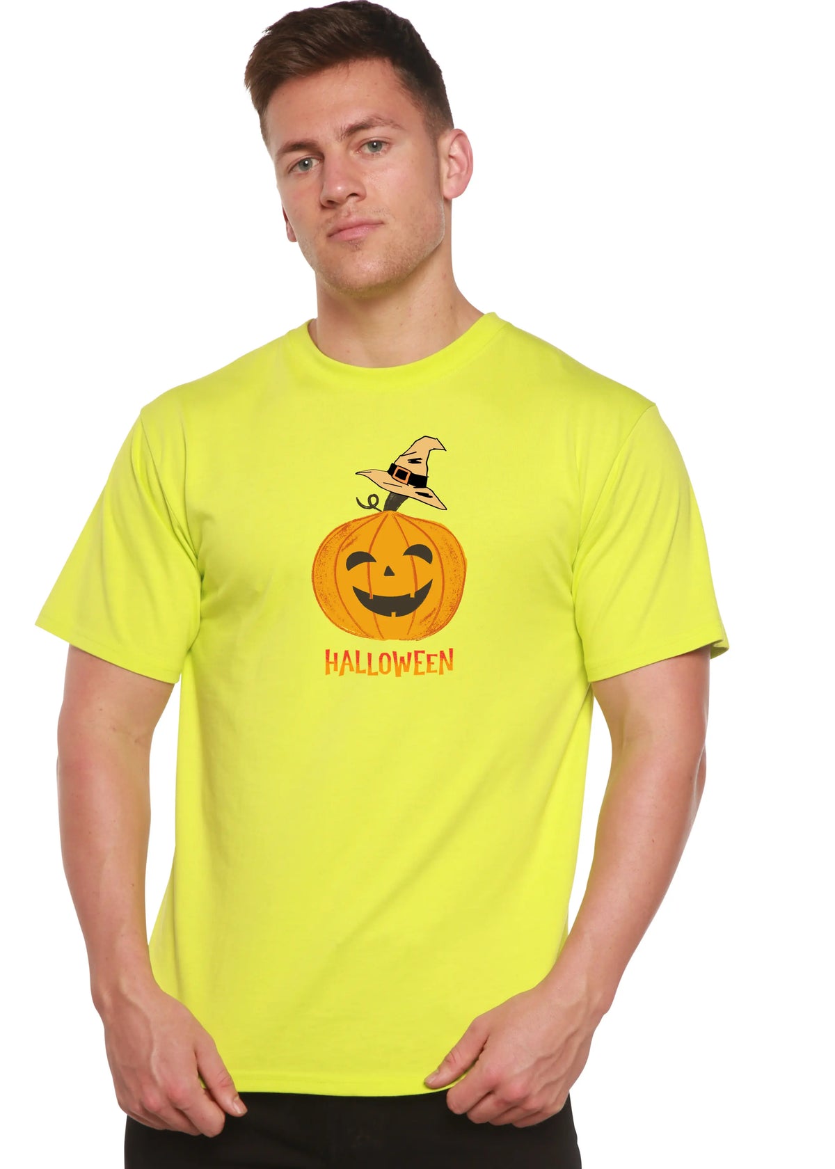Halloween Pumpkin Unisex Bamboo Viscose/Organic Cotton Short Sleeve Graphic T-Shirt Spun Bamboo