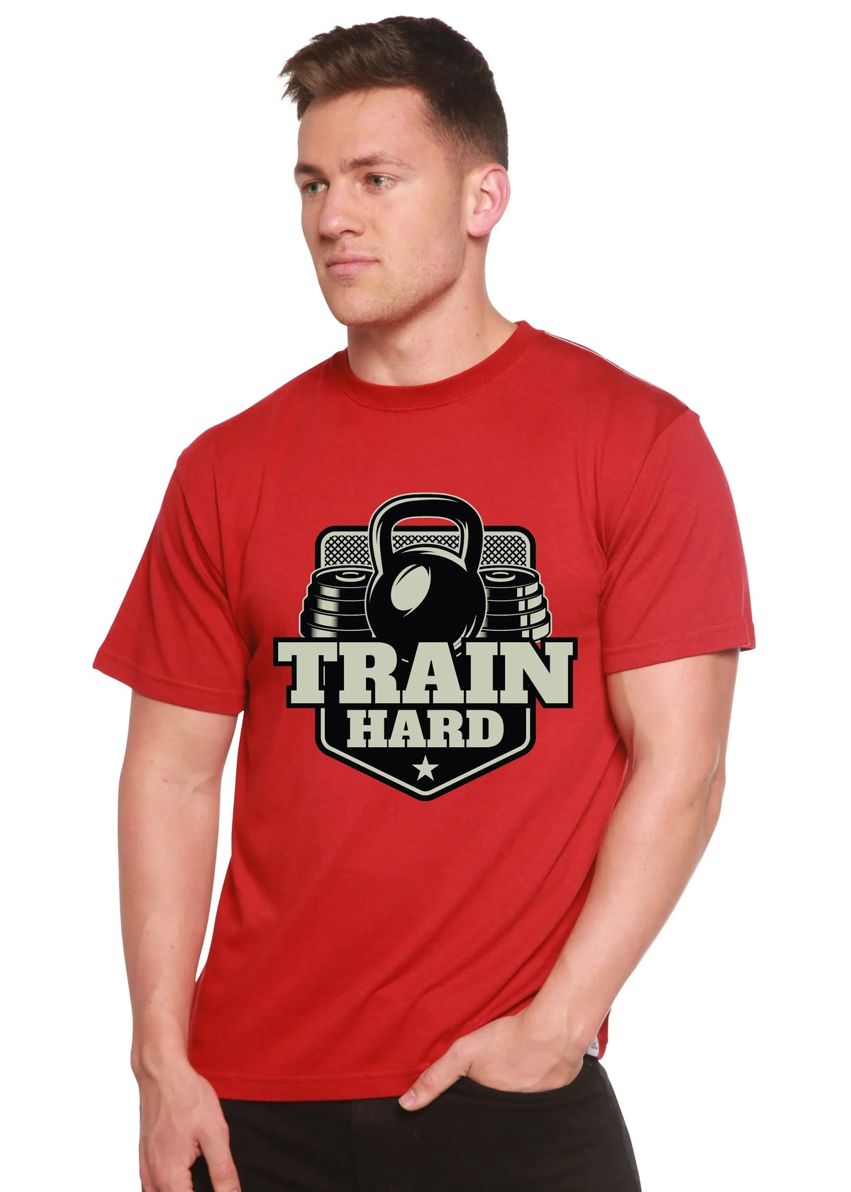 Train Hard Men's Bamboo Viscose/Organic Cotton Short Sleeve Graphic T-Shirt Spun Bamboo