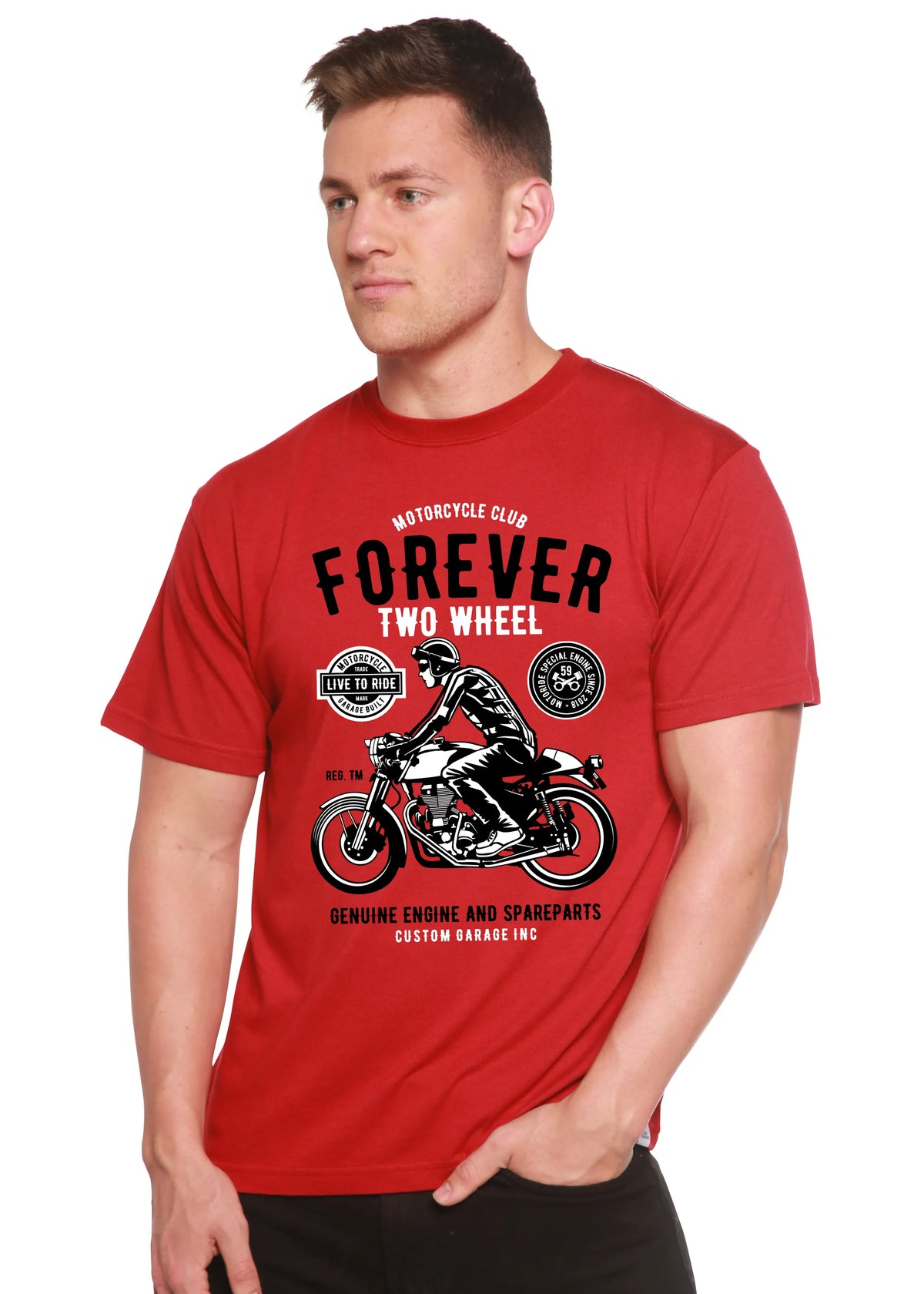 Forever Two Wheel Men's Bamboo Viscose/Organic Cotton Short Sleeve Graphic T-Shirt Spun Bamboo