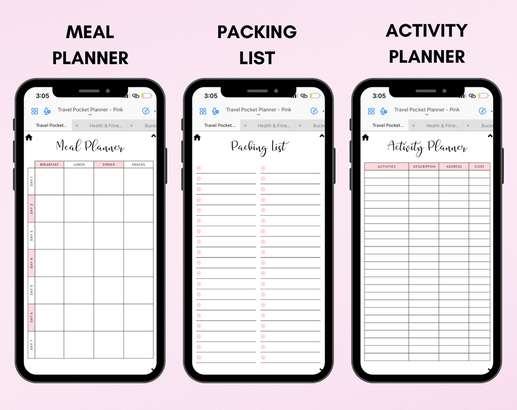 Digital Travel Phone Planner Pink Jessica Autumn