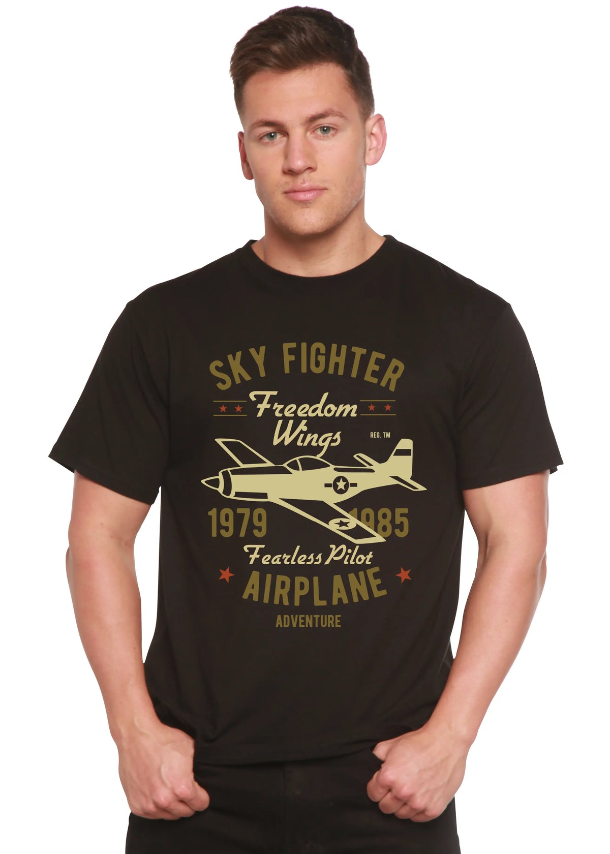 Sky Fighter Spun Bamboo® Men's Bamboo Viscose/Organic Cotton Short Sleeve Graphic T-Shirt Spun Bamboo