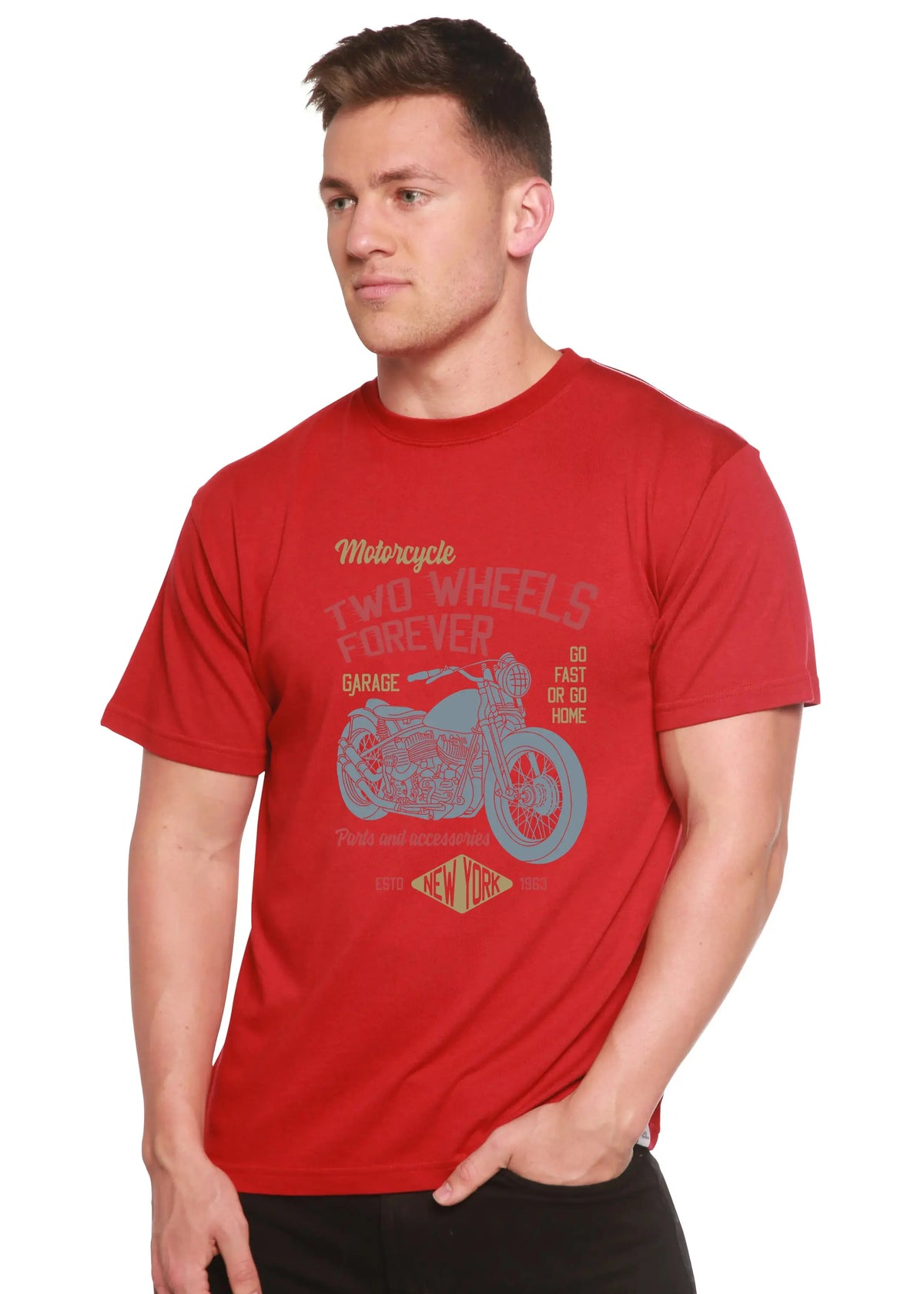 Two Wheels Forever Men's Bamboo Viscose/Organic Cotton Short Sleeve Graphic T-Shirt Spun Bamboo