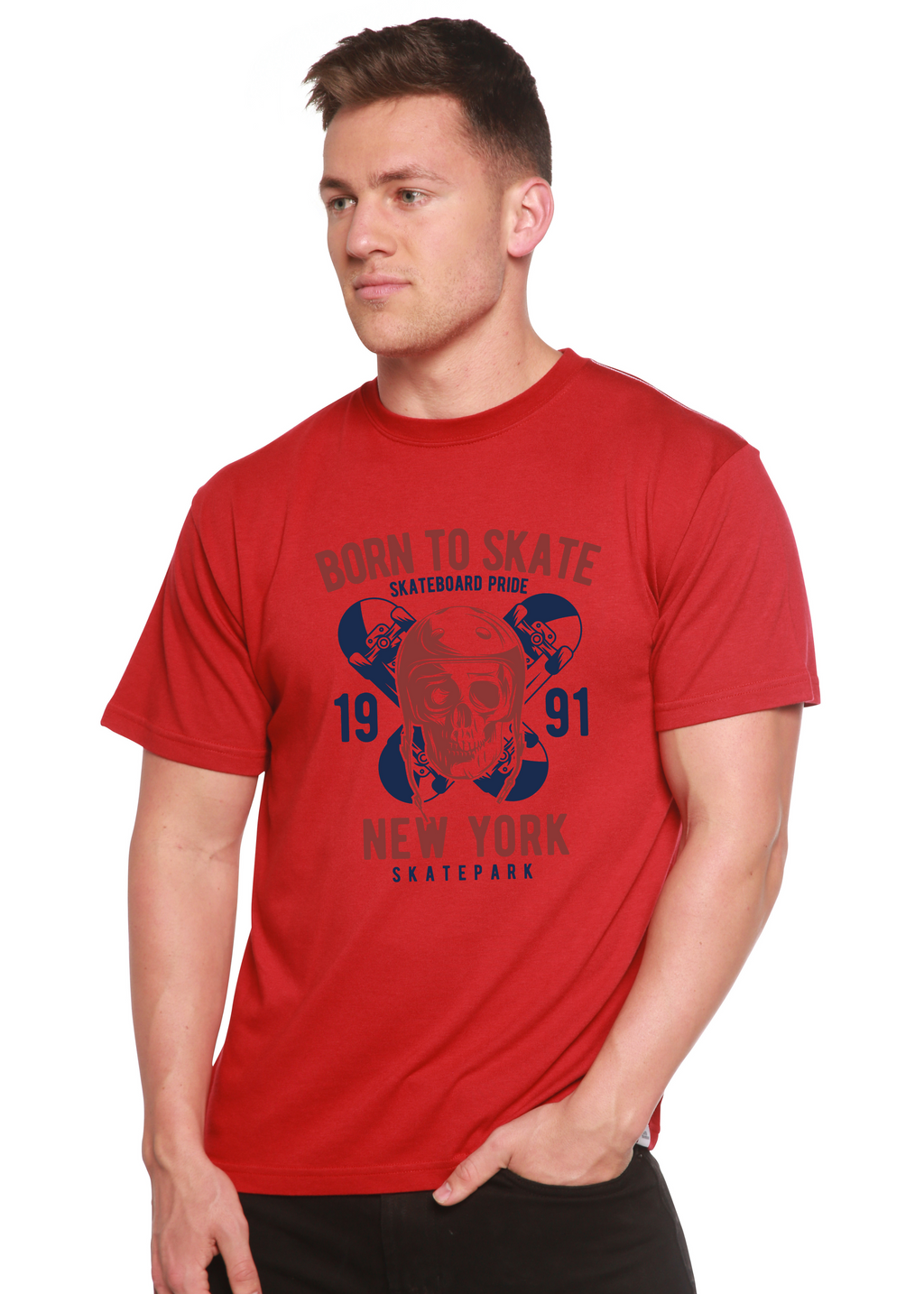 Born To Skate 1991 New York Men's Bamboo Viscose/Organic Cotton Short Sleeve Graphic T-Shirt Spun Bamboo
