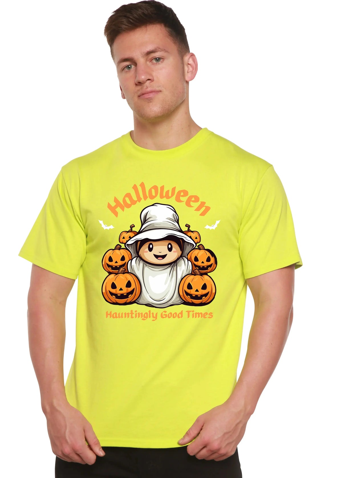 Halloween Hauntingly Good Times Day Men's Bamboo Viscose/Organic Cotton Short Sleeve Graphic T-Shirt Spun Bamboo