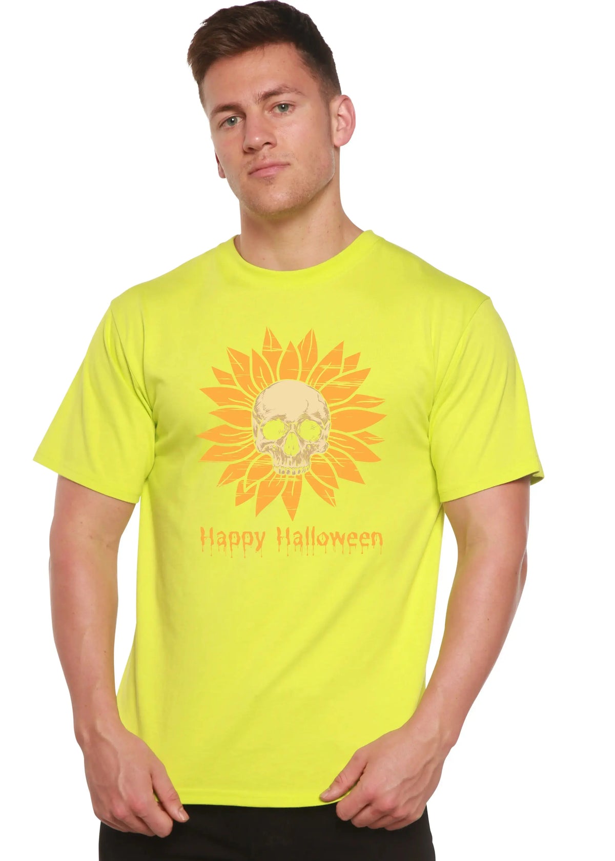 Happy Halloween Day Men's Bamboo Viscose/Organic Cotton Short Sleeve Graphic T-Shirt Spun Bamboo