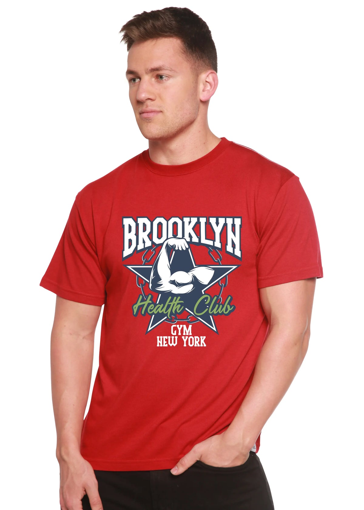 Brooklyn Health Club Men's Bamboo Viscose/Organic Cotton Short Sleeve Graphic T-Shirt Spun Bamboo