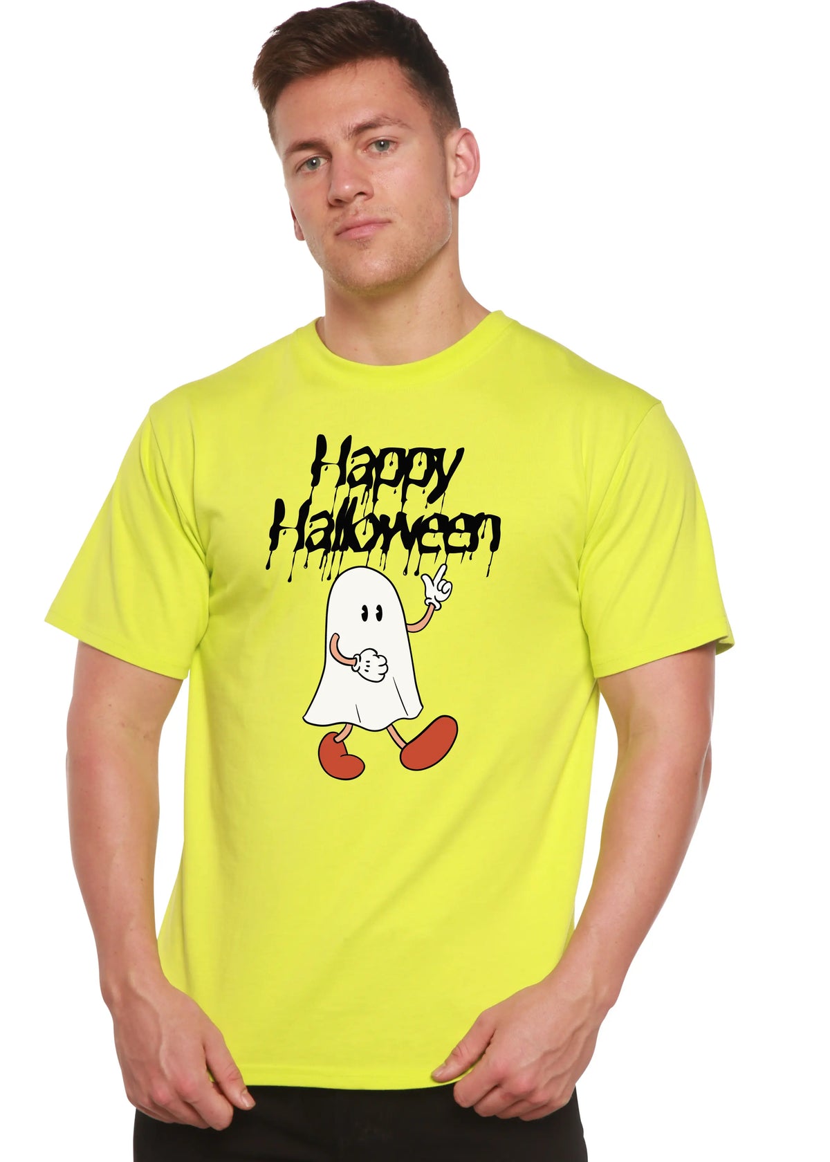Happy Halloween Men's Bamboo Viscose/Organic Cotton Short Sleeve Graphic T-Shirt Spun Bamboo
