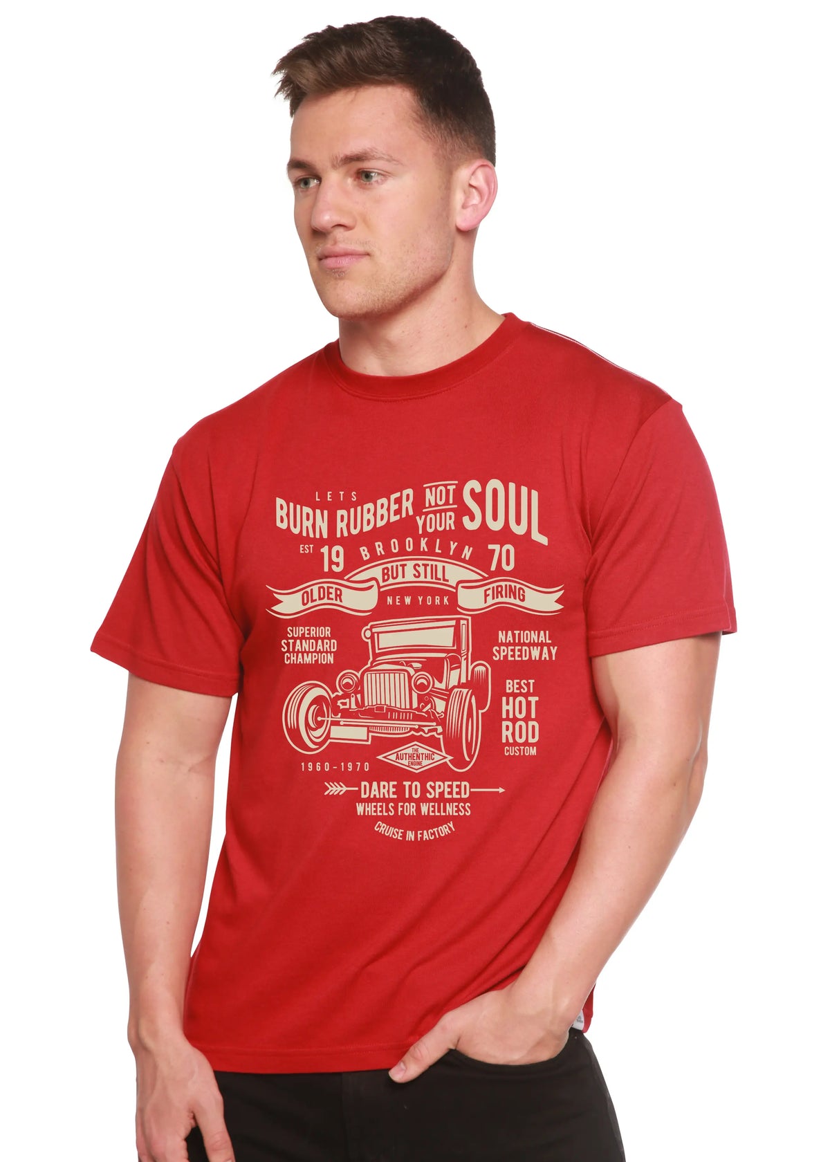 Burn Rubber Men's Bamboo Viscose/Organic Cotton Short Sleeve Graphic T-Shirt Spun Bamboo