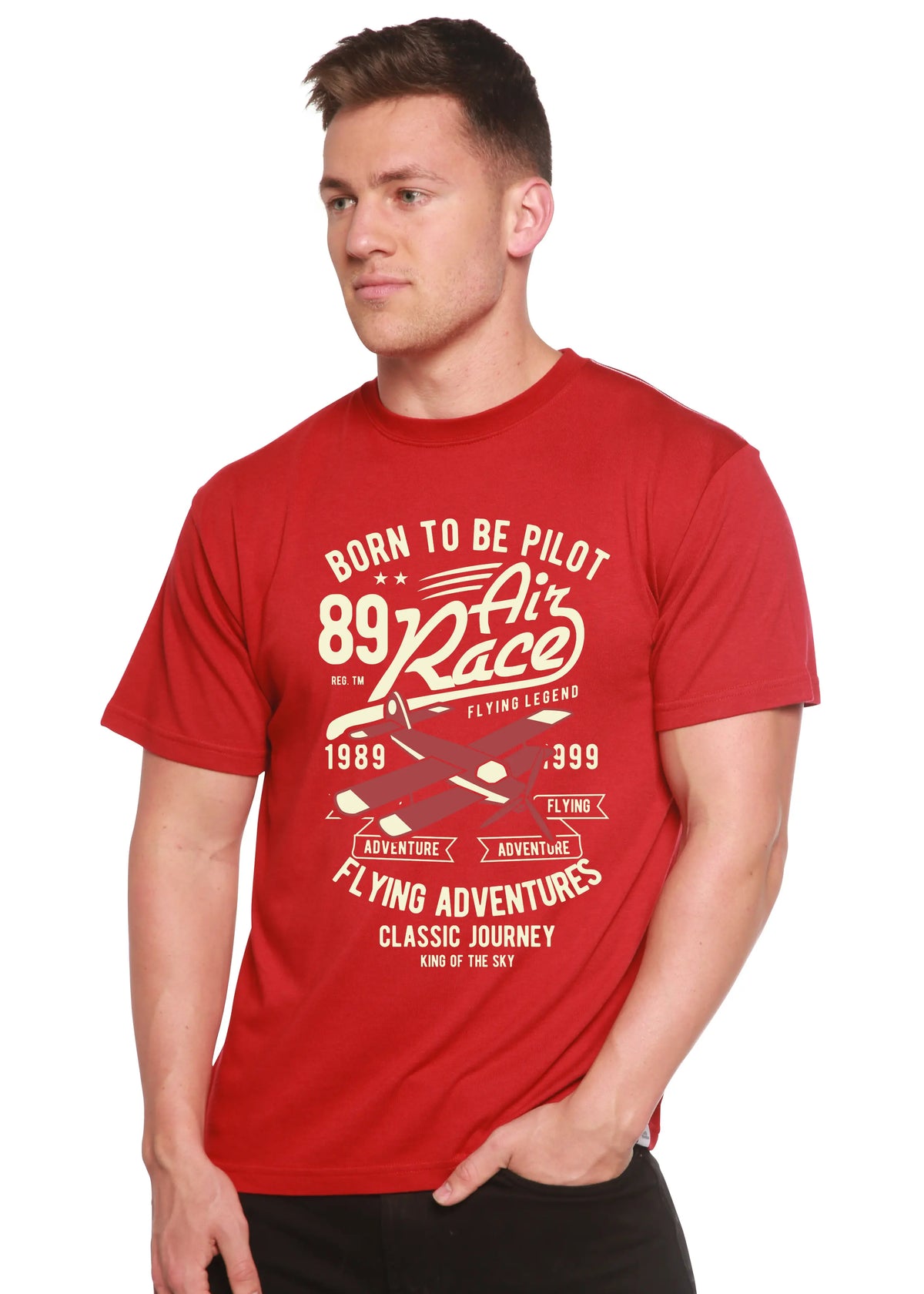 Born To Be Pilot Men's Bamboo Viscose/Organic Cotton Short Sleeve Graphic T-Shirt Spun Bamboo