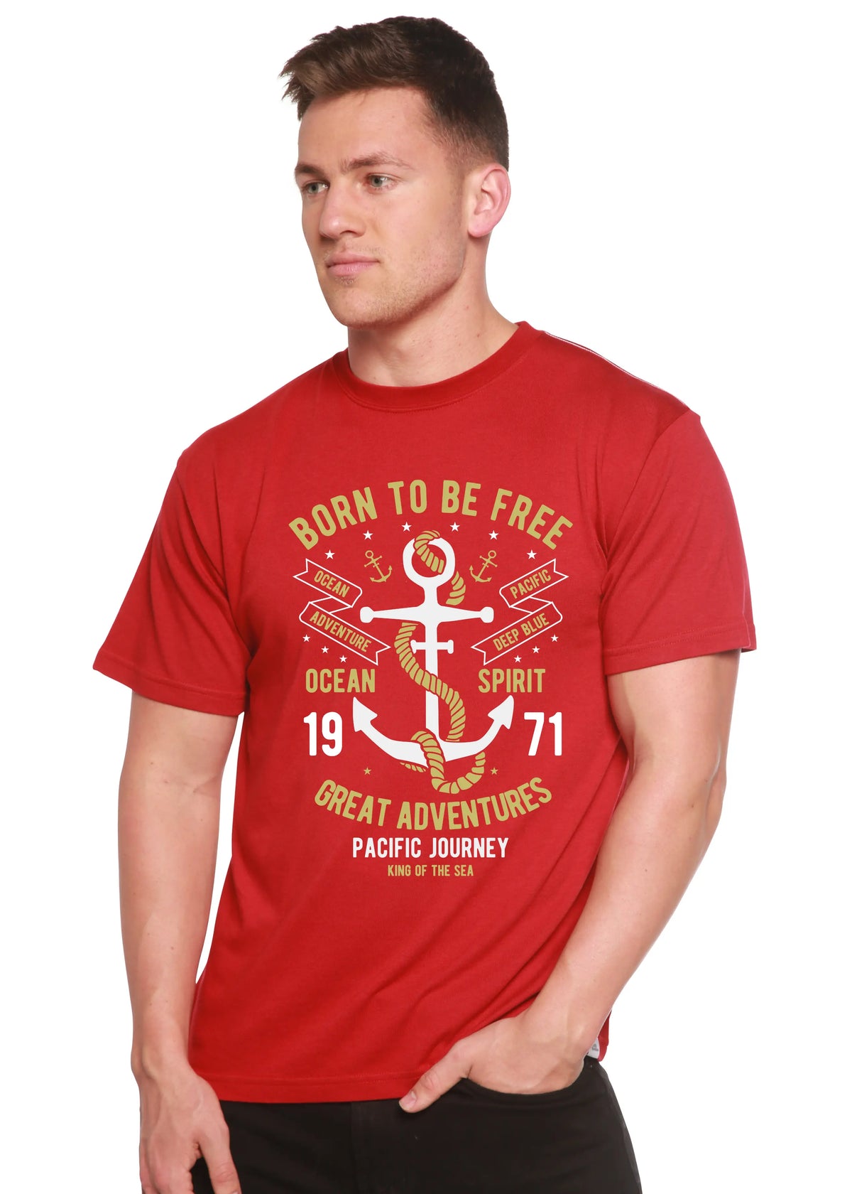 Born To Be Free Men's Bamboo Viscose/Organic Cotton Short Sleeve Graphic T-Shirt Spun Bamboo