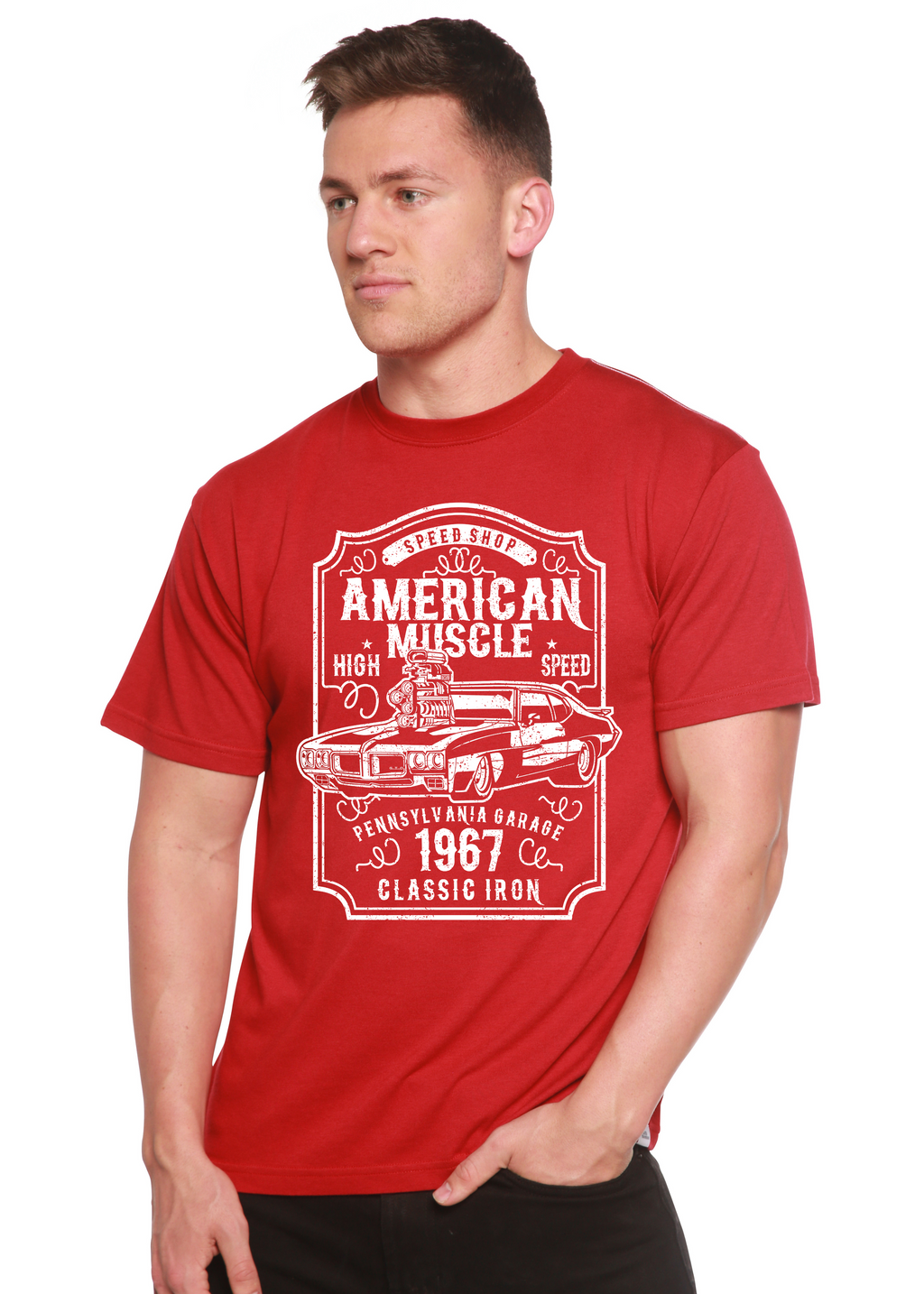 American Muscle Men's Bamboo Viscose/Organic Cotton Short Sleeve Graphic T-Shirt Spun Bamboo